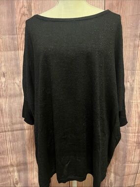 Black Sparkle Boatneck Batwing Tunic Sweater